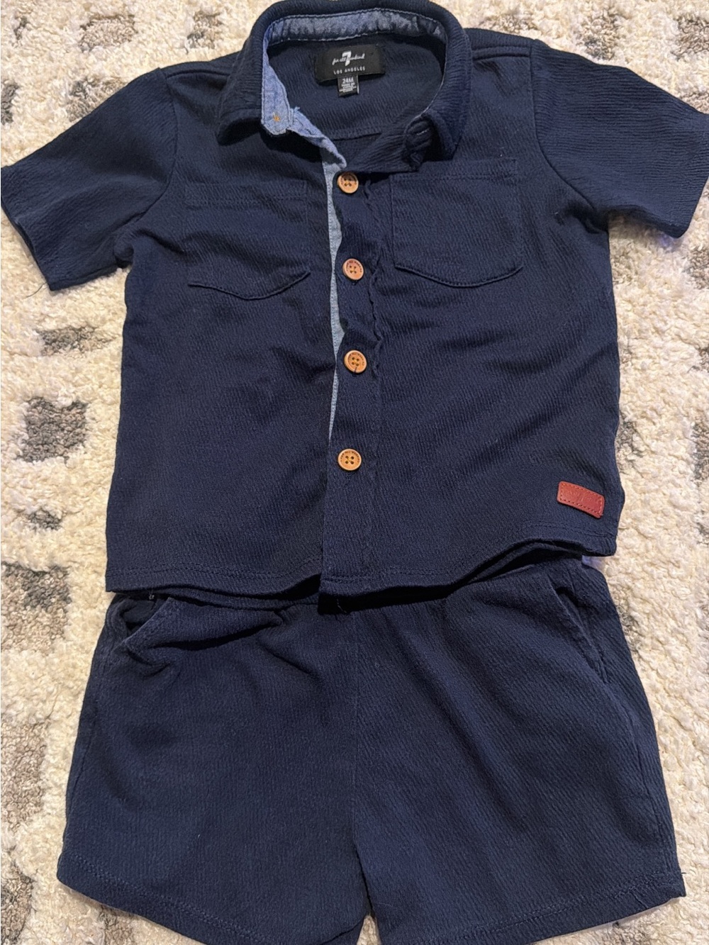 7 For All Mankind Navy Short Sleeve Button-Up Shirt
